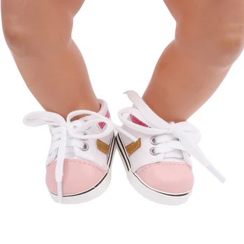 43 cm-es baba babák cipő új született, rózsaszín, fehér, vászon cipők, Sport cipő, Bébi játékok illik Amerikai 18 inch Lányok babát g156
