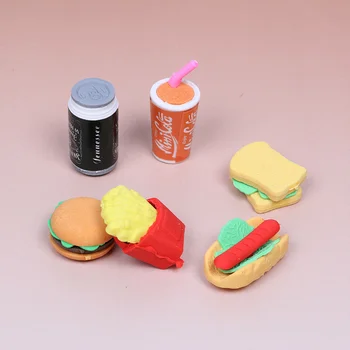 6 DB/Készlet Aranyos Aranyos Hamburger Ételt, Italt Cola Gumi Radír Készlet Iskola Hivatal Törli Kellékek Gyerekek Ajándékokat
