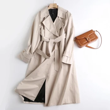 Dave&Di Anglia Kabát Stílus Office Lady Kabátban, A Nők Vintage Sahes Bevágott Pamut Túlméretes Árok Divat A Hosszú Kabát Női