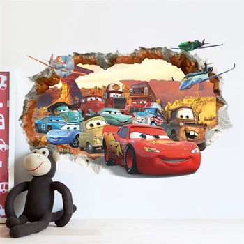 3D-s Ablak Disney Cars 3 Villám Mcqueen Fali Matricák A lakberendezés Nappali Rajzfilm PVC Fali Matricák Murális Művészet DIY Poszter