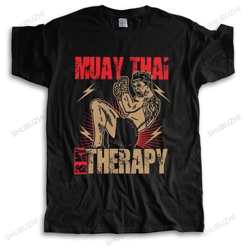 Muay Thai Terápia Póló Férfi Tiszta Pamut Városi T-shirt Rövid Ujjú Thaiföld Harcművészet Harcos Szellem Póló Ruházat, Ajándék