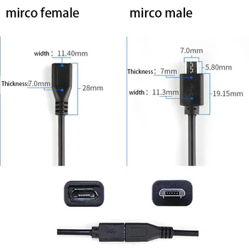4 Pin 2-Pin Férfi Nő Micro USB 2.0 Női Jack Android Felület Teljesítmény Adatok Díjat Kábel Csatlakozó Kábel 30CM