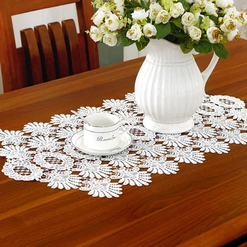Asztali Futó Üreges Fehér Európa Hímzett Táblázat Zászló Asztalterítő Áttört Csipke Alátét Kávé Pad Esküvői Dekoráció