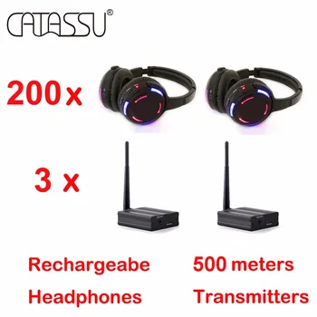 500m RF silent disco vezeték nélküli fejhallgató 200 db LED fejhallgató plusz 3pcs adók