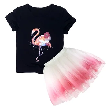 A lány Flamingo Egyszarvú Nyári Ruha, A-Koris Ábra Csúszós Alkalmi Gyermek Rövid Ujjú Ruha, Nyomtatott Szakaszon Ruha