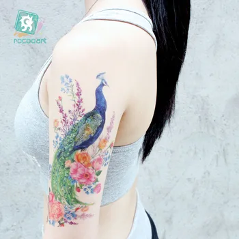 Rocooart Nagy Páva Tetoválás Virág Taty Matrica Hold Tatouage A Nők Lábát Tatuajes Játék Szerepe Vízálló Hamis Tetkó
