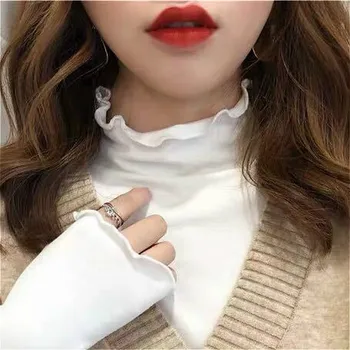 Hosszú Ujjú póló Női Túlméretezett Őszi koreai Stílus Tees Vintage Ruha Garbó Tiszta Rendszeres Összes mérkőzés Design Plus Size