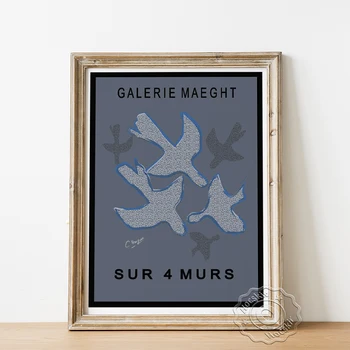 Georges Braque Kiállítás, Múzeum Régi Plakát, Két Legyet Minimalizmus Prins, Absztrakt Geometriai Alakú Vászon Festmény Wall Art