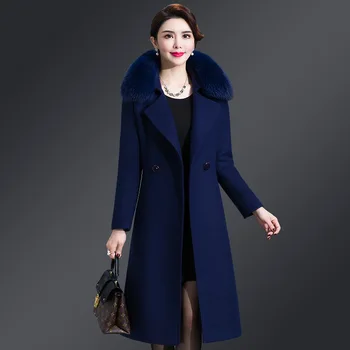 Női Gyapjú Kabát 2020-As Őszi Téli Plus Size 5XL Elegáns, Hosszú Kabát, Női Kabát Szőrme gallér Gyapjú Kiváló Minőségű Kabát Outwear