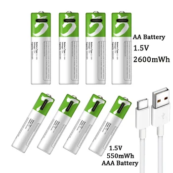 Gyors töltés 1,5 V AAA/AA USB Újratölthető Akkumulátor Nagy Kapacitású Li-ion Akkumulátor + C Típusú Töltő Kábel Töltő Akkumulátor Játékok