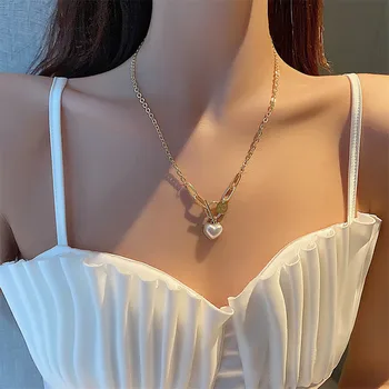 Régi barokk gyöngy nyaklánc a nők hip web híresség ins hip-hop kulcscsont lánc fény luxus niche pulóver lánc