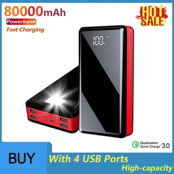 80000mAh Hordozható Mobil Power Bank 4 USB LED Digitális Kijelzőn Külső Akkumulátor Powerbank Töltő a Xiaomi Samsung IPhone