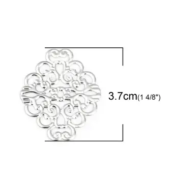 DoreenBeads Divat Cink Alapú Ötvözet Filigrán Bélyegzés Csatlakozók Geometriai Ezüst Színű Filigrán Varázsa 37mm x 30 mm, 50 Db