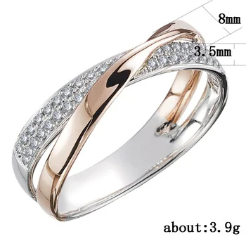 Huitan Legújabb Friss, Két tónusú X Alakú Kereszt Gyűrű Női Trendi Esküvői Ékszerek Káprázatos CZ Kő Nagy Modern Gyűrűk