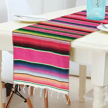 35*210cm Mexikói Stílus Szivárvány Csíkos asztali Futó Fél Textil Dekoráció Rusztikus Esküvői Terítő Bankett Haza D1x8