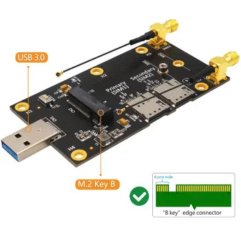 NGFF M2-es Gombot, a B USB 3.0 Adapter Asztali Laptop USB 3.0 Típusú Férfi Kettős Nano SIM-Kártya Slot 2 Külső Antennák