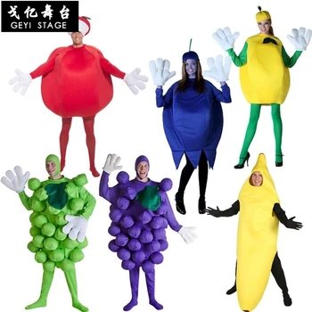 Felnőtt szőlő zöld ruha Gyümölcs rajzfilmek Cosplay ruha a Halloween Halloween party, citrom, áfonya, alma, banán felnőtt