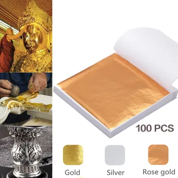100 Utánzat Arany Ezüst Fólia Papír Levél Lap Aranyozással DIY Art Kézműves Papír Szülinapi Parti, Esküvői Torta, Desszert, Dekoráció