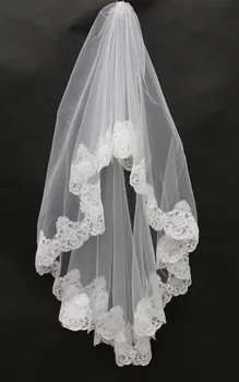 Elegáns Könyök Hosszúságú Tulle Esküvői Menyasszonyi Fátyol Egy Réteg Applied Csipke Esküvői Fátyol Olcsó formális ruha