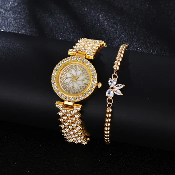 Divat Karóra Női Luxus Gyémánt Virág Strasszos Karóra Női Kvarc Karóra Karkötő Szett Reloj Mujer Dropshipping