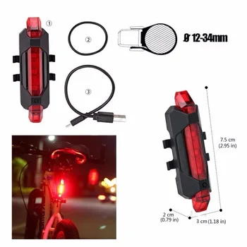 SHENKEY USB Újratölthető Kerékpár Lámpa Elöl, a Farok meg 5 Led-ek 4 Módok Vissza Kerékpár Villogó Biztonsági Figyelmeztető Lámpa