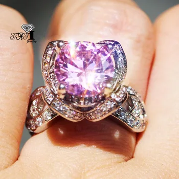 YaYI Ékszer Divat Hercegnő Vágott 8.7 CT Rózsaszín Cirkon Ezüst Színű Gyűrű esküvői Szív Gyűrű Fél Gyűrűk Ajándékok 690
