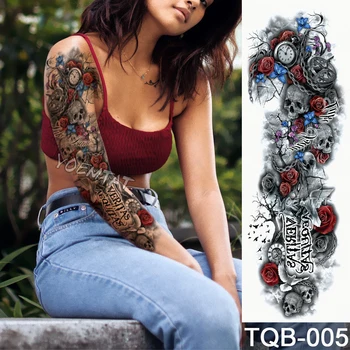 Új 1 Darab Ideiglenes Tetoválás Matrica, Yin-Yang, Farkas Rózsa Minta Teljes Virág Tetoválás A Karján Body Art, Nagy, Nagy, Hamis Tetkó