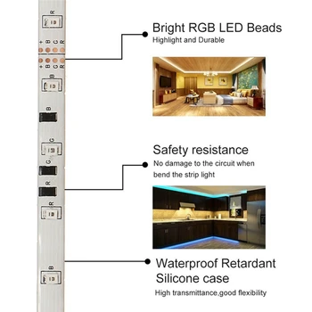 5M RGB LED Szalag Lámpa 3528 SMD String Szalag 5V EU/US Plug Adaptert 44 Kulcs IR Távirányító TV Asztali PC Képernyő Háttérvilágítás
