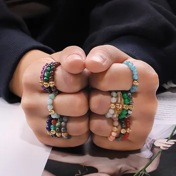 YIZIZAI Bohém Arany Gyöngyökkel Gyűrű a Férfiak Tibeti Natual Coloful Kő Állítható Gyűrű sok Szerencsét Party Ajándékok Nők Lány Ékszerek