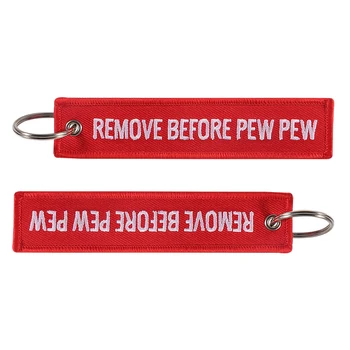 Vörös TÁVOLÍTSA el, MIELŐTT a PEW PEW Kulcstartó Légiközlekedési Promóciós Ajándék Karácsonyi Ajándékok Keychains bőröndcímke Hímzés Legénység kulcstartó