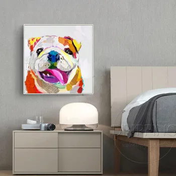 Művész Kézzel festett Vicces Állat Anglia Bulldog olajfestmény, Vászon, Aranyos, Állat, Kutya, olajfestmény Nappali Dekoráció