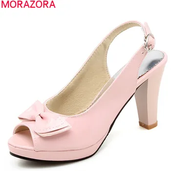 MORAZORA 2021 nagy méretű 33-45 női szandál peep toe bowknot magas sarkú platform szandál csat édes party esküvői cipő nő