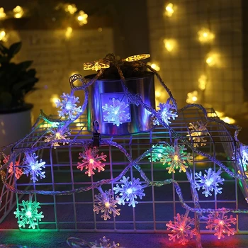 2M/3M Hópehely LED String Fények Tündér Lámpák Kültéri Akkumulátoros Garland Karácsonyi Dekoráció Új Év Fél Esküvő Karácsony