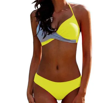 Fürdőruha Bikini Szexi Nehéz Csomagot Osztott Fürdőruha Színillesztés Bikini-Fekete, Sárga-Nagy Méretű 2021 Új Bikini Ruha