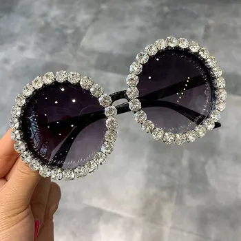 Divat kerek luxus árnyalatok bling gyémánt napszemüvegek kristály női napszemüveg divatos gafas de sol para hombre