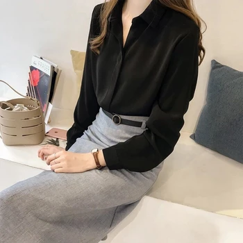 2022 koreai Női Elegáns Blúz Alkalmi Utánzat Könnyű Selyem Ing Plus Size 4Xl Hivatalos munkaruha Kék Vintage Chiffon Felső