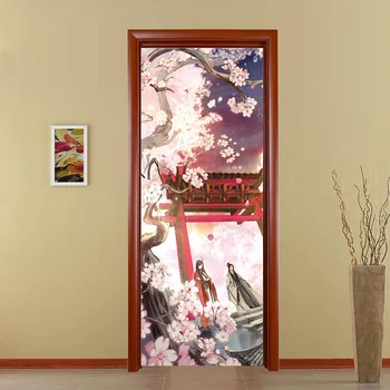 Japán cseresznyevirág Ajtó Matrica Hálószoba, Fürdőszoba Bejárata Dekoráció Kimonó, öntapadós Wc Tapéta Poszter Pohár Freskó