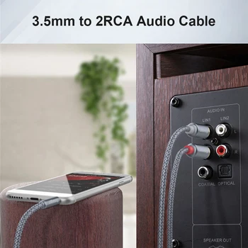 Essager RCA Aux Kábel 3,5 mm-es Jack-2 RCA Audio Kábel Y Csatlakozó Adapter Splitter Erősítő Sztereó Hangszóró