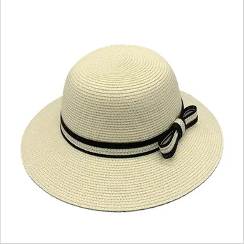 Vödör stílus összecsukható fokozat kötött kupola eresz kialakítás szép női nyári monokróm utazás nyaralás napvédő szalma kalap,