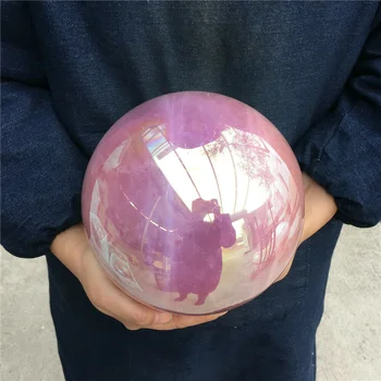 Szivárvány AURA, rózsakvarc kristály gömb bizmut titán, szilícium gömb