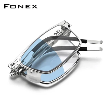 FONEX Photochromic Kék Összehajtható Olvasó Szemüveg Férfiak Nők Hordozható Távollátás Screwless Anti Kék Blokkoló Olvasó Szemüveg LH016