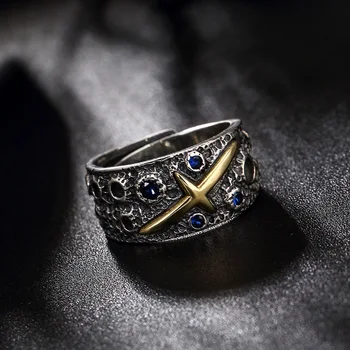 PANSYSEN Vintage Tömör 925 Ezüst Férfi Gyűrű Kék Zafír Drágakő Évfordulós Gyűrű Nagykereskedelmi Jól Ékszer Ajándék