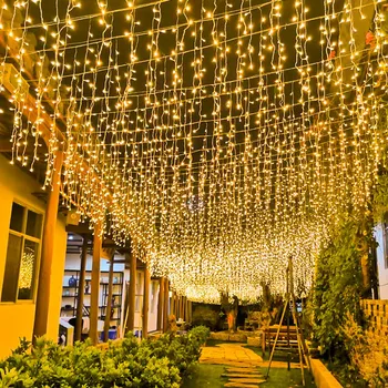 5M Karácsonyi Koszorú LED Függöny Jégcsap String Fények, Bágyadtság 0.4-0.6 m AC 220V Kert Utca Kültéri Dekoratív Ünnepi Fény