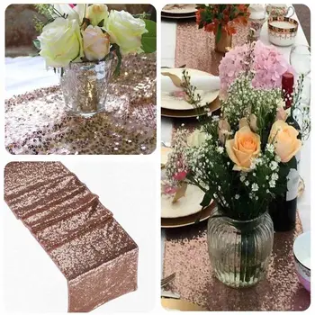 30x180/275/300cmGold Rose Arany Ezüst Flitteres asztali futó Party terítő Esküvő Dekoráció asztali futó