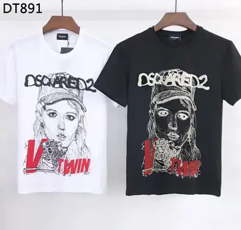 Dsquared2-férfi, női, nyomtatott póló, pamut hip-hop stílust, motorkerékpár DT891