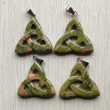Divat, gyönyörű természeti virág zöld kő üres háromszög alakú, medálok, ékszerek készítése 8db/sok Nagykereskedelmi ingyenes szállítás