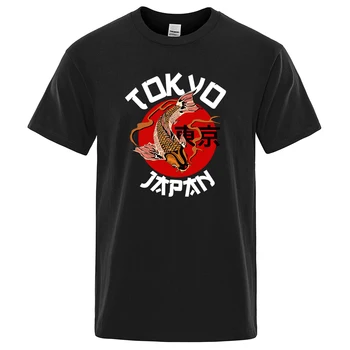 Tokió Koi Hal Nyomtatás Mens T-Shirt Sport Kerek Nyakú Póló Divat Sleeve Rövid Ujjú Streetwear Kreatív Tshirts Mans