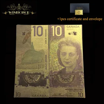 10db/Sok Kanada Szín Arany Bankjegy 10 Kanadai Dollár Aranyra Megjegyzés Bill Pénzt Souveni Ajándékok
