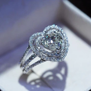 Huitan Ezüst Színű Szív Gyűrűk, a Nők Szeretik a Cirkónium Fényes Menyasszony Esküvői Gyűrűk Évforduló Ajándék Nyilatkozat Ékszerek Forró