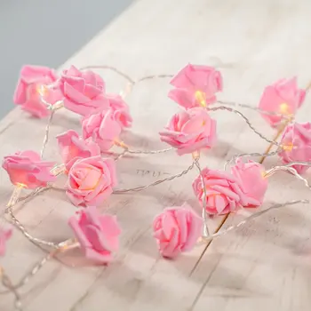 10/20/40 LED Rózsaszín Rózsa Virág Karácsonyi Fények, Ünnep String Fények elemes Valentin Esküvői Party Dekoráció Lámpa